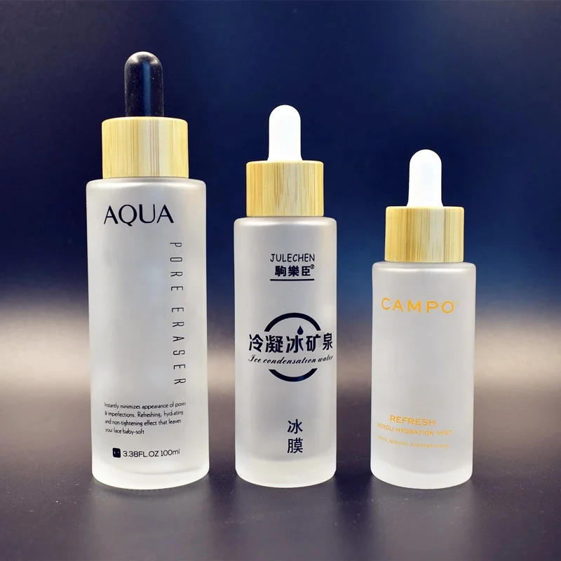 Luxury Skincare Bottles - スキンケア印刷高級ヘアエッセンシャルオイル竹ローション化粧品包装フロストガラスミストスプレーボトル（スポイト付き）販売
