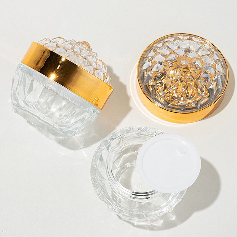 Luxury Skincare Bottles - 高級ダイヤモンド50gガラス製フェイスクリームジャー（蓋付き）アクリル製化粧品容器トラベルローションボトル（クリーム・ローション用）