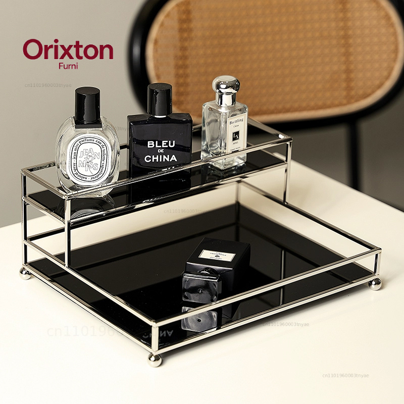 Luxury Skincare Tools - ライトラグジュアリーブラックデスクトップメタルオーガナイザー香水ディスプレイラックメタルボーダーデスクトップマグメイクアップ＆スキンケアオーガナイザー