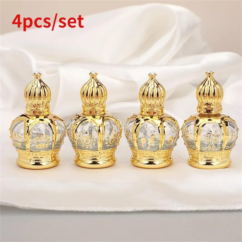 Luxury Skincare Bottles - 4 ピース/セット高級ゴールデンエッセンシャルオイルローラーボトル詰め替え可能な香水ガラスロールオン化粧品容器ランダムパターン