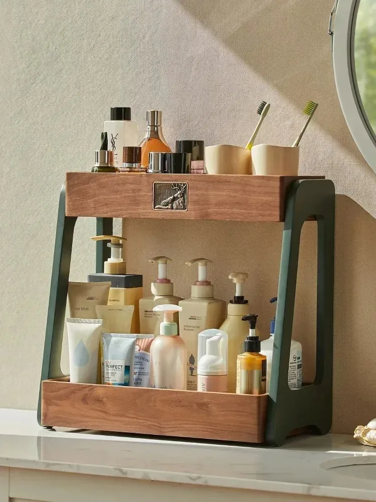 デスクトップ二層化粧品収納ラック、無垢材の軽い高級ドレッサー - Luxury Skincare Tools のレビューと価格